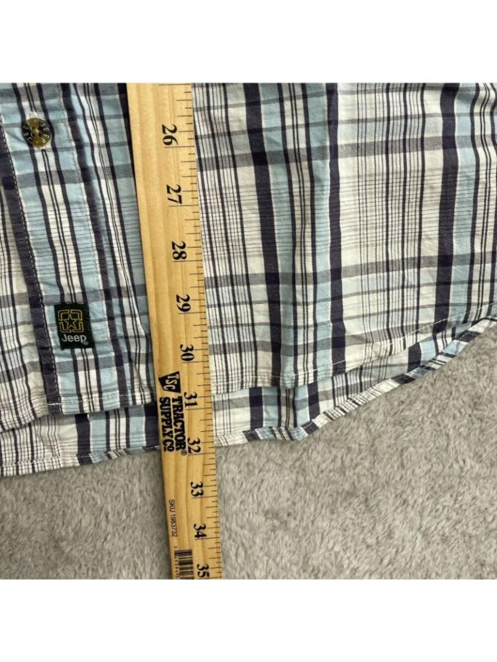 Jeep Men's L Plaid Button-Down Short-Sleeve Shirt Blue & White Casual Wear P0305